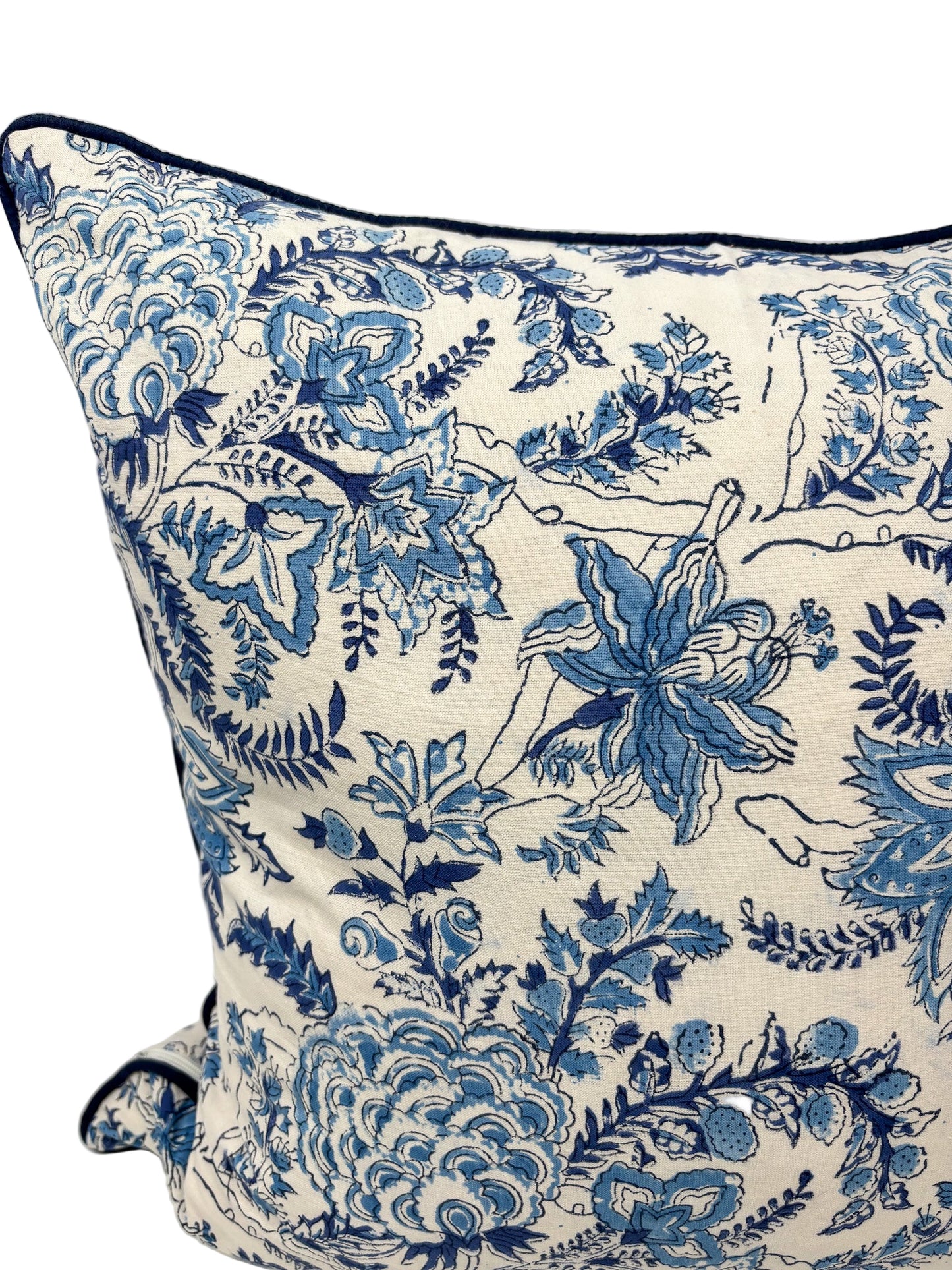 Indigo Bloom Piped Pillow Cover