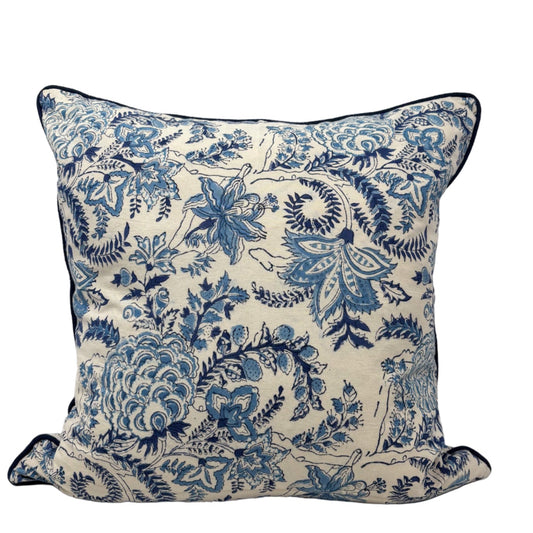 Indigo Bloom Piped Pillow Cover