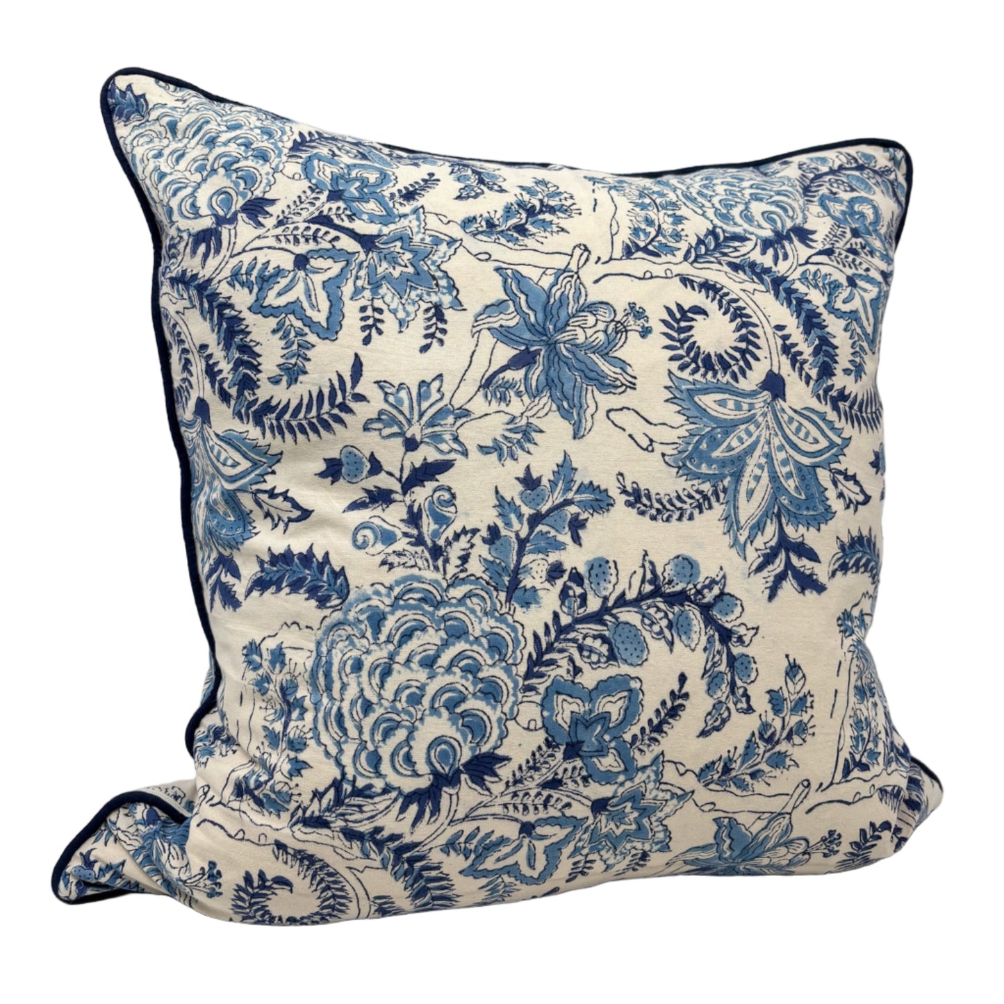 Indigo Bloom Piped Pillow Cover