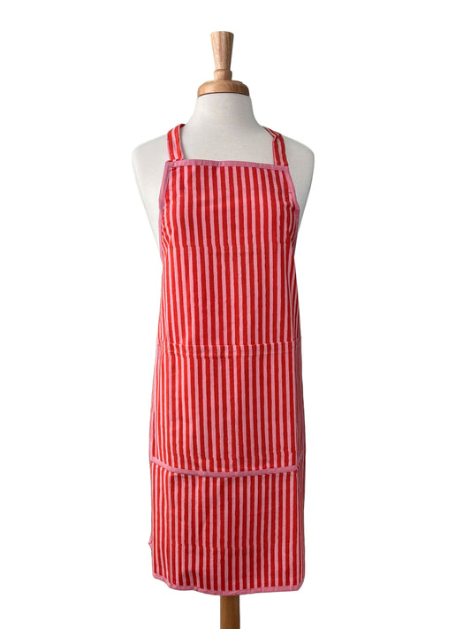 Pink Stripe Block Print Apron