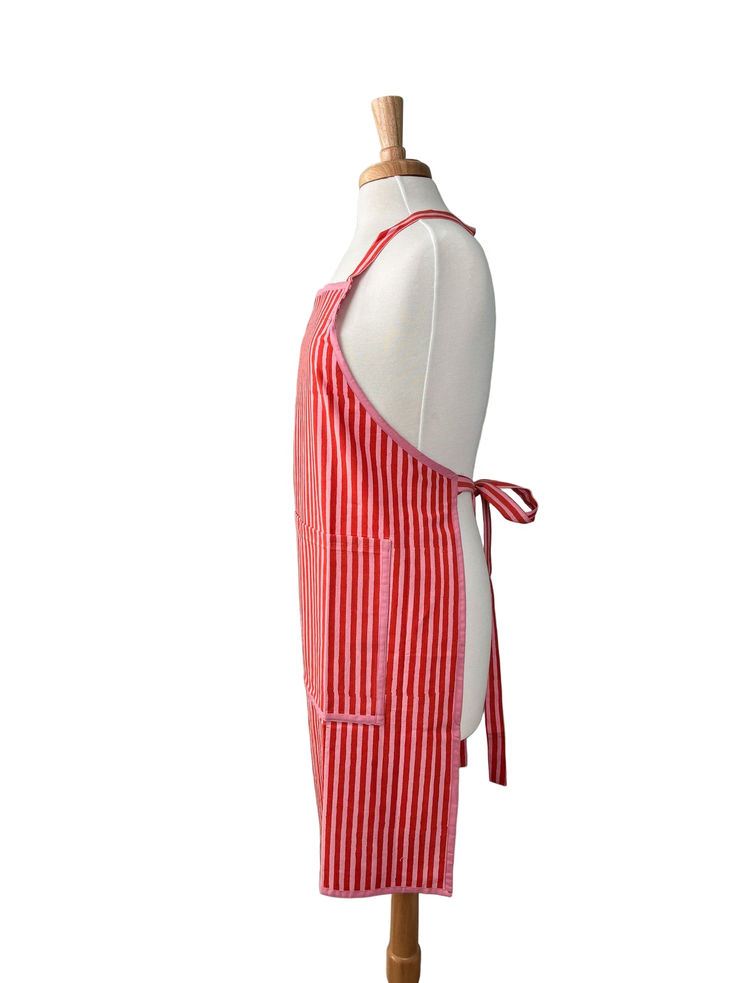 Pink Stripe Block Print Apron