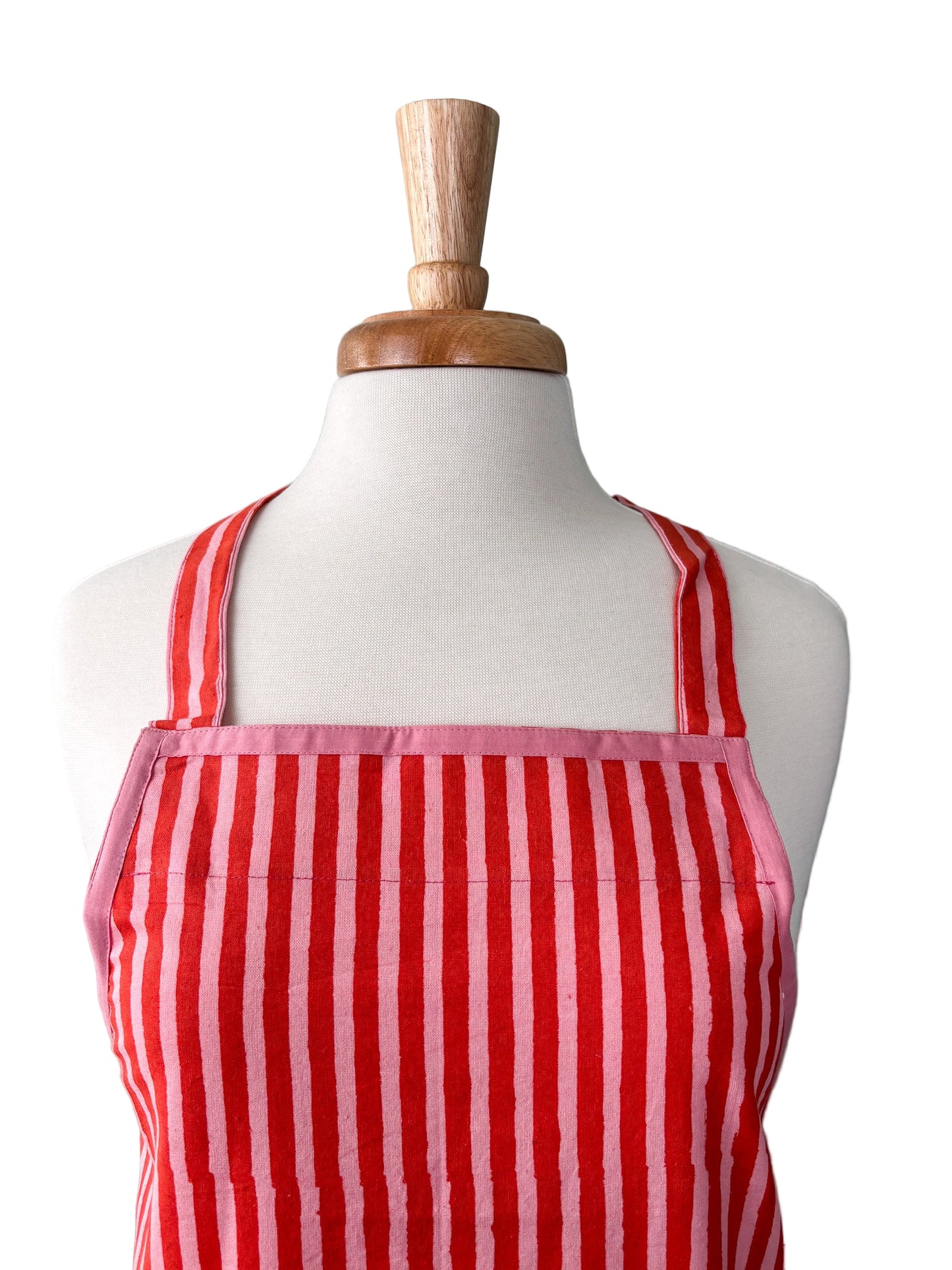 Pink Stripe Block Print Apron