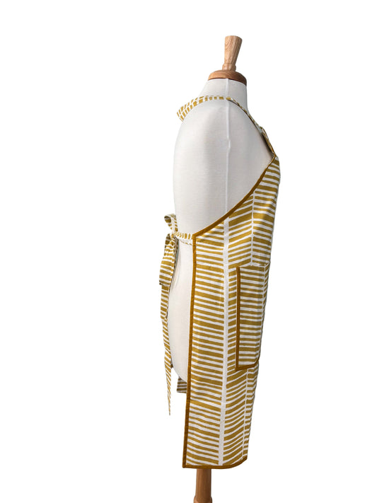 Gold Herringbone Hand Block Print Apron