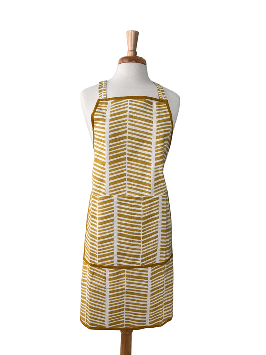 Gold Herringbone Hand Block Print Apron