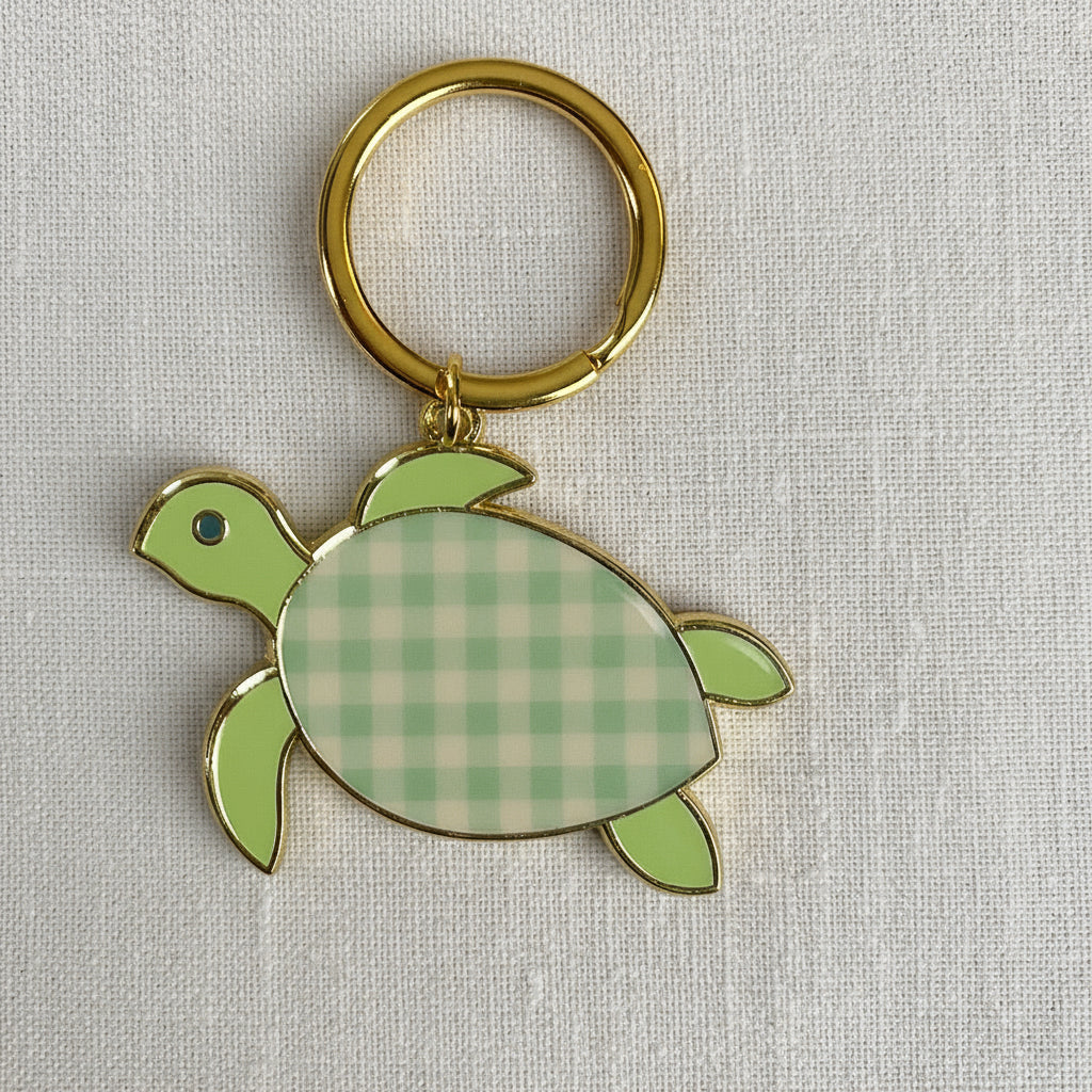 Gingham Turtle Keychain