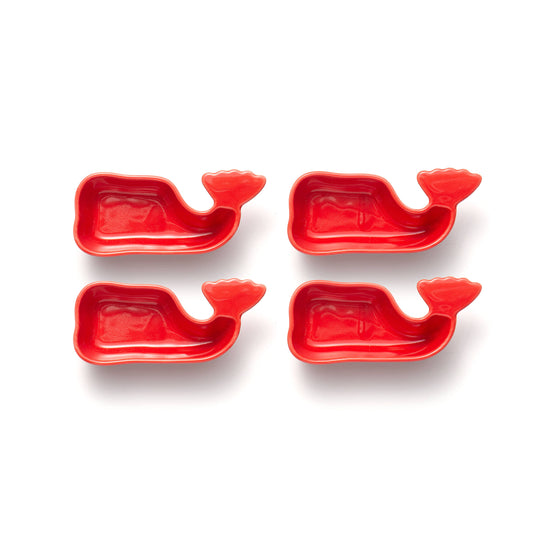 Nantucket Whale Condiment Cups, Red, Set of 4